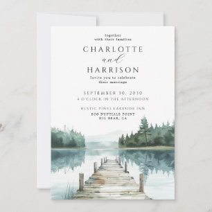 Aquarell Wald Bergsee Hochzeit Einladung