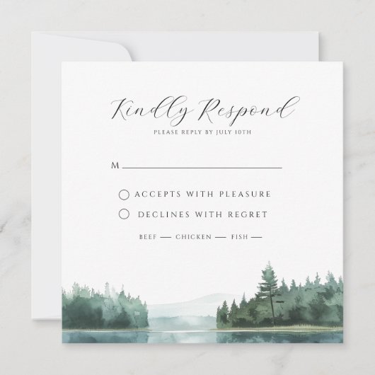 Aquarell-Wald-Bergsee-Hochzeit-RSVP (Vorderseite)