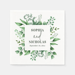 Aquarell-Wald-Botanik-Grün-Hochzeit Serviette