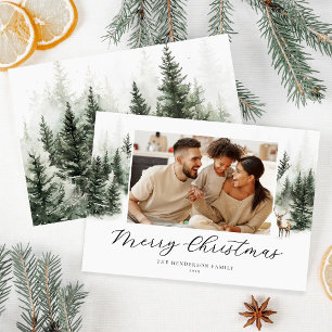 Aquarell-Wald-Familienfoto-Weihnachtskarte Feiertagskarte