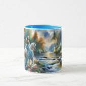 Aquarell-Wald-Fluss-Reiterin-Traumlandschaft Tasse (Zentrum)
