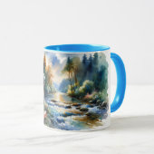 Aquarell-Wald-Fluss-Reiterin-Traumlandschaft Tasse (VorderseiteRechts)