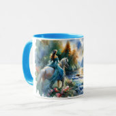 Aquarell-Wald-Fluss-Reiterin-Traumlandschaft Tasse (Vorderseite Links)