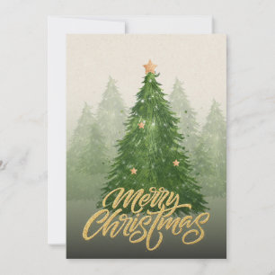 Aquarell-Wald-Frohe-Weihnachten-Feiertagskarte Feiertagskarte