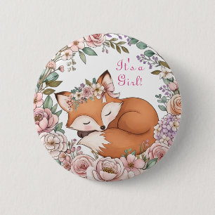 Aquarell Wald Fuchs Es ist ein Mädchen Button