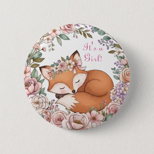 Aquarell Wald Fuchs Es ist ein Mädchen Button (Vorderseite)