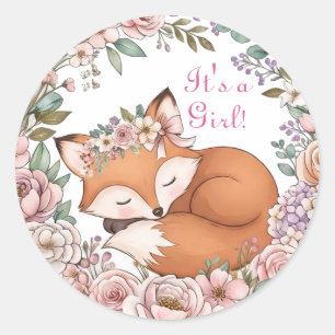 Aquarell Wald Fuchs It's a Girl Runder Aufkleber