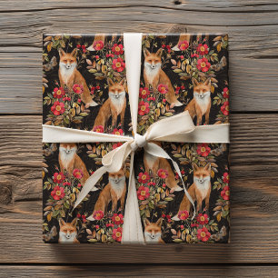 Aquarell Wald Fuchs Rot Wildblume Herbst Geschenkpapier