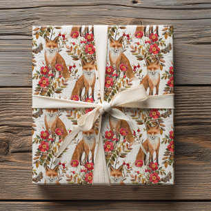 Aquarell-Wald-Fuchs-Rote-Wildblume-Herbst Geschenkpapier