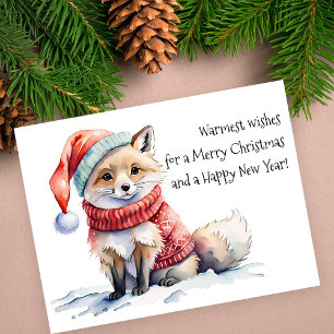 Aquarell-Wald-Fuchs-Rotpullover-Weihnachten Feiertagspostkarte