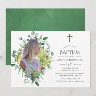Aquarell-Wald-Grün-Taufe oder Christening Einladung