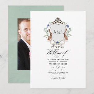 Aquarell-Wald-Lorbeer-Wappen-Monogramm-Hochzeit  Einladung