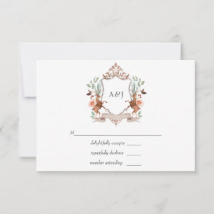 Aquarell-Wald-Lorbeer-Wappen-Monogramm-Hochzeit RSVP Karte