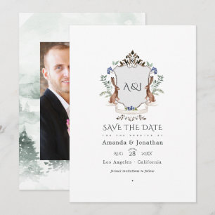 Aquarell-Wald-Lorbeer-Wappen-Monogramm-Hochzeit Save The Date