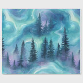 Aquarell-Wald mit Aurora Borealis Geschenkpapier (Flach)