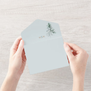 Aquarell-Wald-Monogramm-Hochzeit All In One Einladung