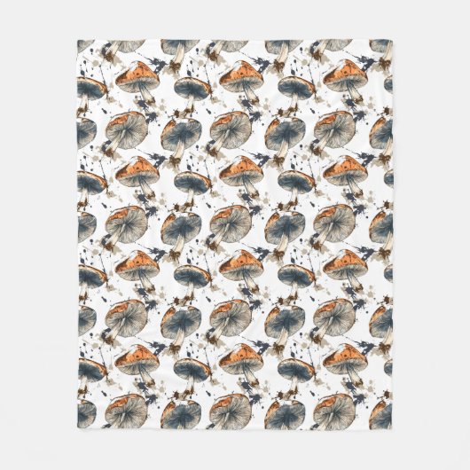 Aquarell Wald Pilze Design Fleecedecke (Vorderseite)