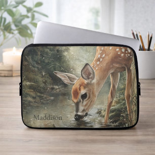 Aquarell-Wald-Reh-Natur-Name Laptopschutzhülle