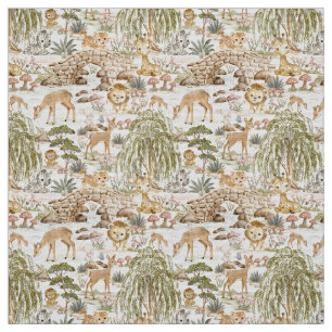 Aquarell-Wald-Safari-Tiere Stoff