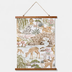 Aquarell-Wald-Safari-Tiere Wandteppich Mit Holzrahmen
