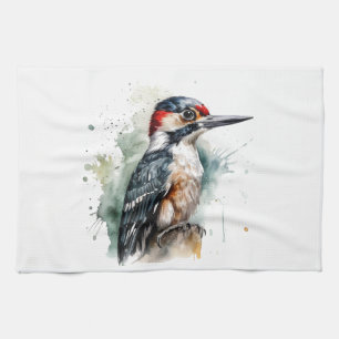 Aquarell-Wald-Specht Geschirrtuch