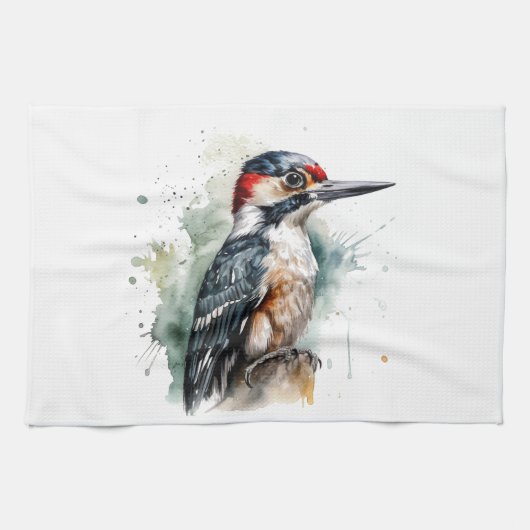 Aquarell-Wald-Specht Geschirrtuch (Horizontal)