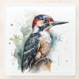 Aquarell-Wald-Specht Glasuntersetzer