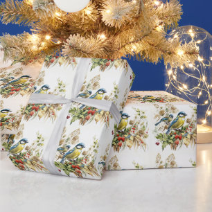 Aquarell Wald Vögel und wilde Beeren  Geschenkpapier