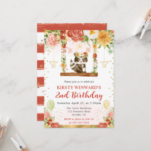 Aquarell-Wald-Waschbär-Kindergeburtstag Einladung