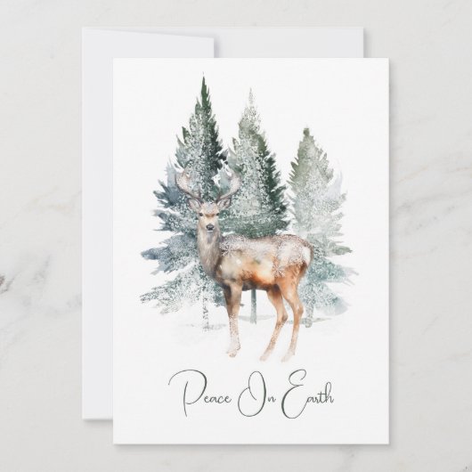Aquarell-Wald-Weihnachten mit Hirschen Feiertagskarte (Vorderseite)