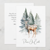 Aquarell-Wald-Weihnachten mit Hirschen Feiertagskarte (Vorne/Hinten)