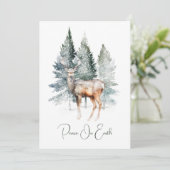 Aquarell-Wald-Weihnachten mit Hirschen Feiertagskarte (Stehend Vorderseite)