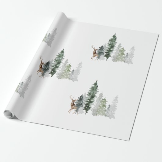 Aquarell-Waldhirsche Geschenkpapier (Ungerollt)