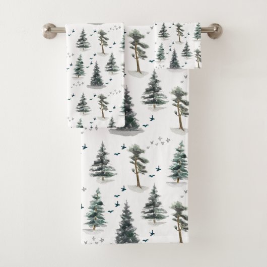 Aquarell-Waldmuster Badhandtuch Set (Insitu)
