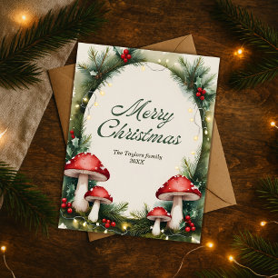 Aquarell-Waldpilz-Frohe-Weihnachten Feiertagspostkarte
