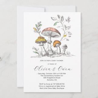 Aquarell-Waldpilze-Baby-Party Einladung
