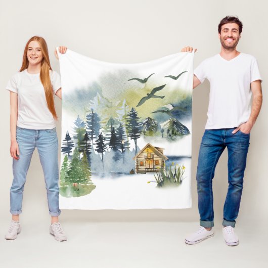 Aquarell-Waldszene Fleecedecke (Beispiel)