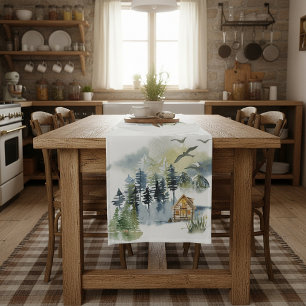 Aquarell-Waldszene Kurzer Tischläufer