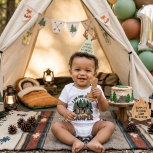 Aquarell-Waldtier-Camper 1. Geburtstag Baby Strampler