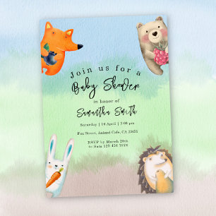 Aquarell-Waldtiere-Baby-Party Einladung