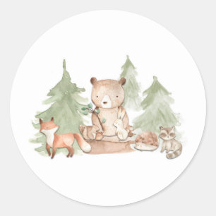 Aquarell-Waldtiere-Baby-Party Runder Aufkleber