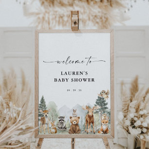 Aquarell-Waldtiere-Baby-Shower-Schild Poster