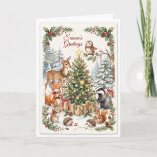 Aquarell-Waldtiere Elegante Weihnachtskarte Feiertagskarte