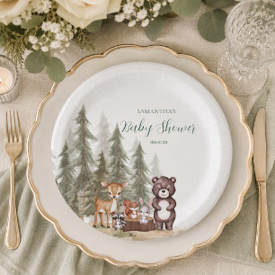 Aquarell-Waldtiere neutrale Babyparty Pappteller
