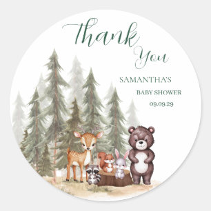 Aquarell-Waldtiere neutrale Babyparty Runder Aufkleber