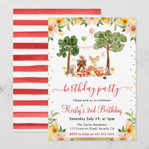 Aquarell-Waldtiere-Picknick-Geburtstag Einladung