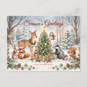 Aquarell-Waldtiere-Weihnachts-Postkarte Feiertagspostkarte