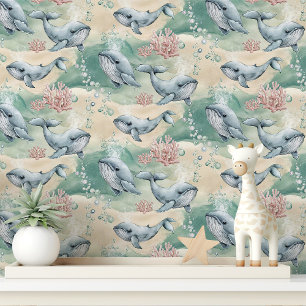 Aquarell-Wale und Korallen-Wallpaper Tapete