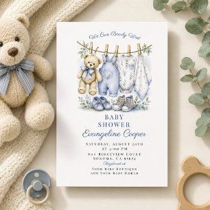 Aquarell-Wartezeit-Blaue Babyparty Einladung