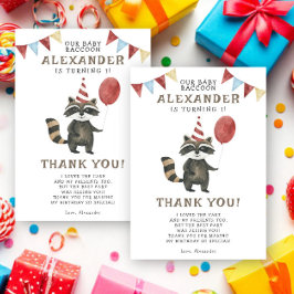 Aquarell-Waschbär 1. Geburtstag  Dankeskarte